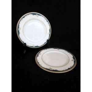 Mikasa Winston‎ Blue LAN23 Set of 2 Bread Plates Blue Edge/Tan Scrolls Squares